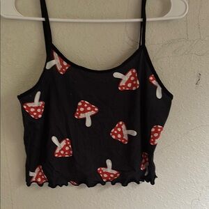Black pajama Top with Red Mushroom Print